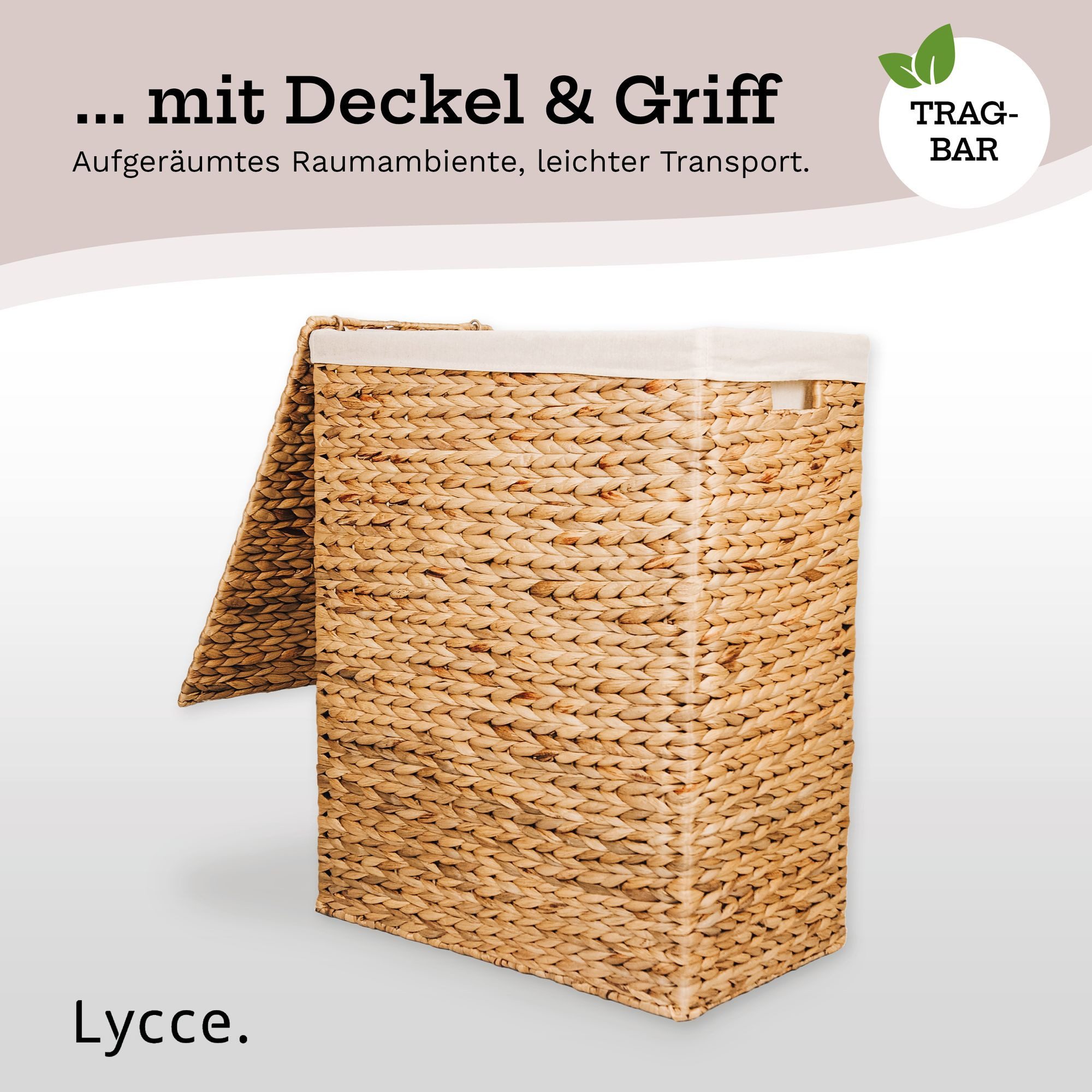 Lycce Wäschekorb Nischenwäschekorb in versch. Größen aus Wasserhyzinthe, mit Deckel, mit herausnehmbarem Wäschesack