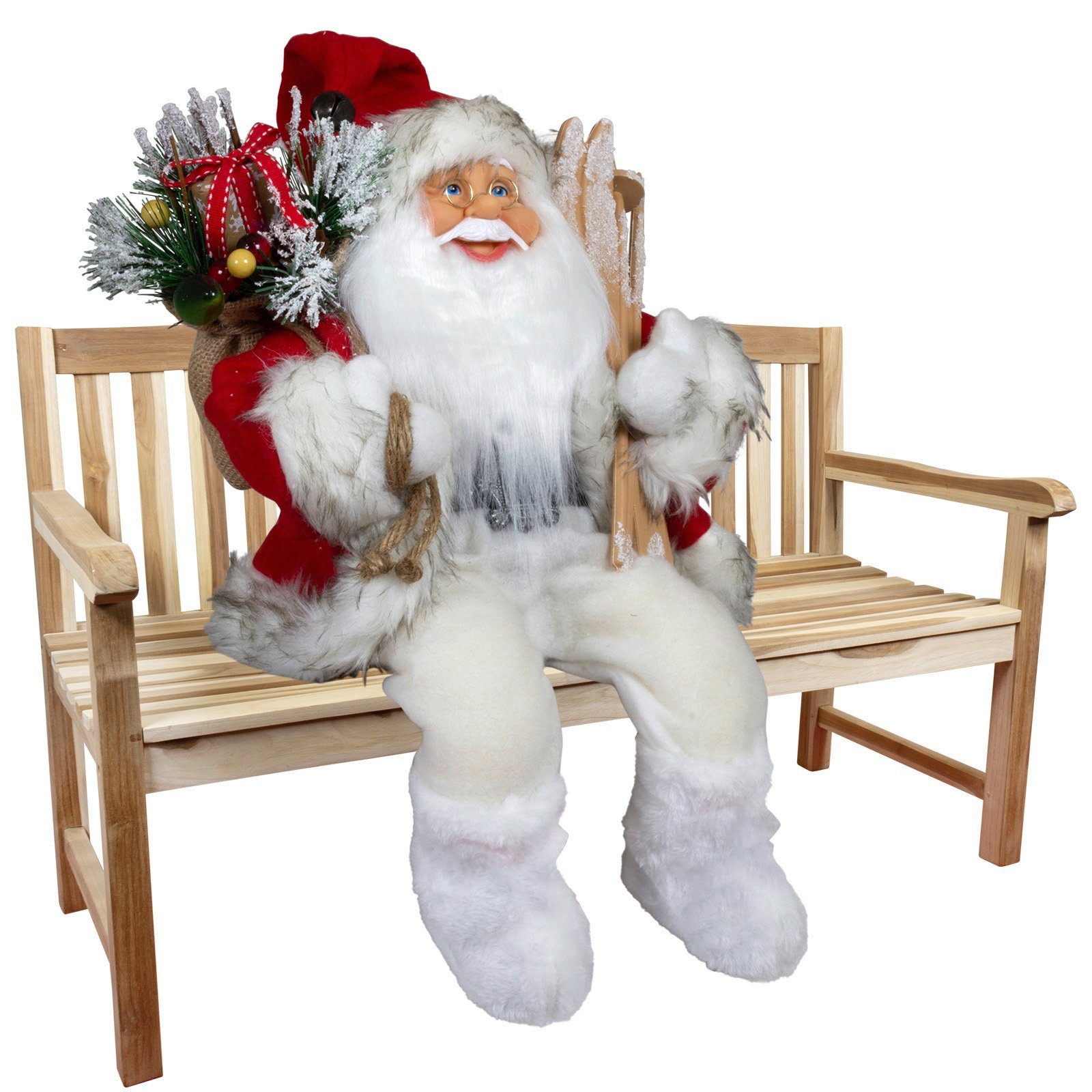 Christmas Paradise Weihnachtsmann Morten 45cm, sitzend (Dekofigur rot-weiß, 1 St., Weihnachtsdeko), Kantenhocker zum Hinsetzen