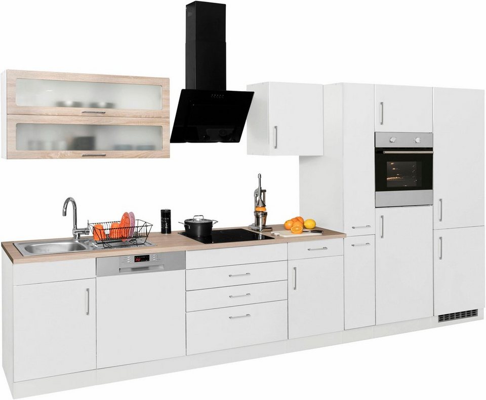 HELD MÖBEL Küchenzeile Utah, mit E-Geräten und großer Kühl-  Gefrierkombination, Breite 390 cm