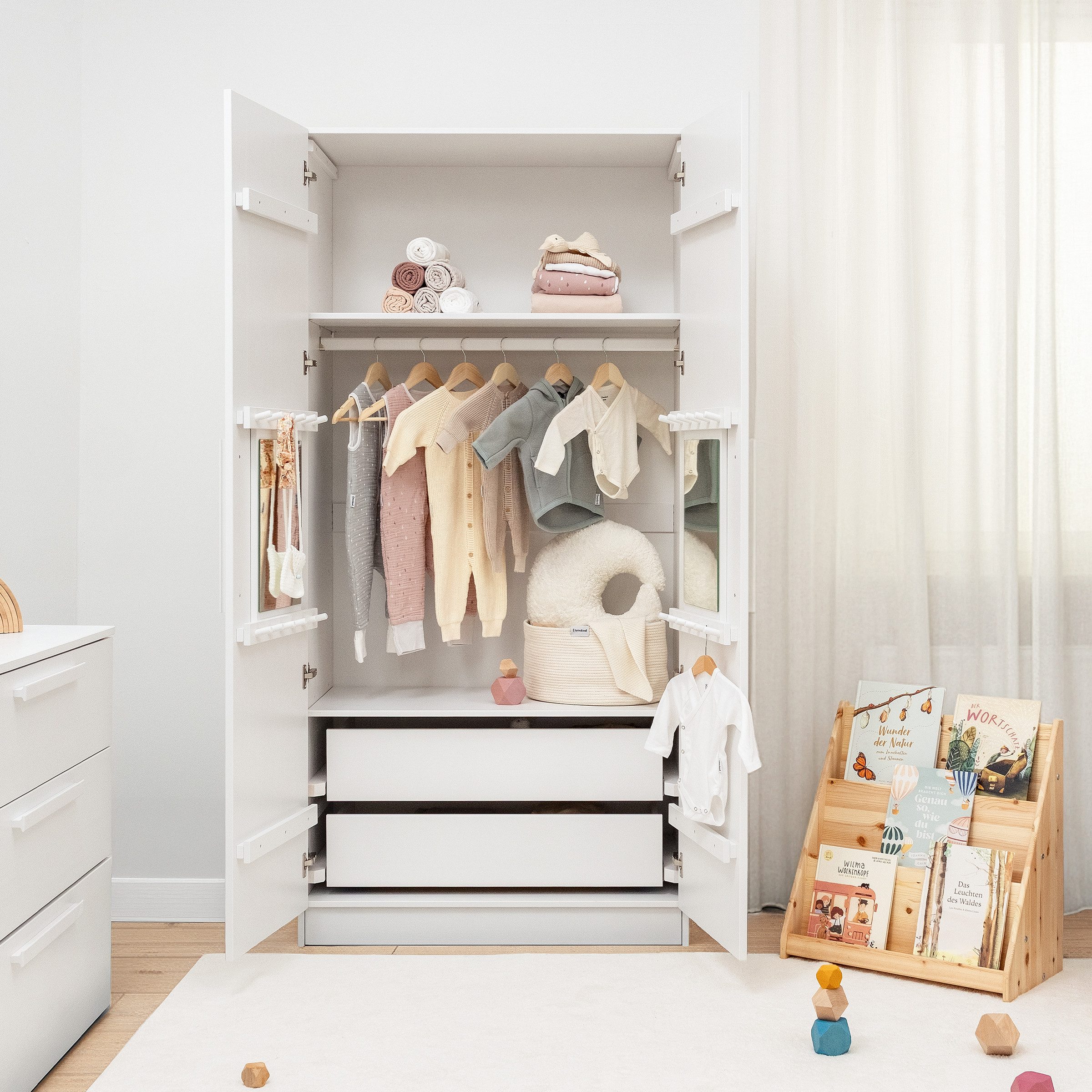 Ehrenkind Einlegeboden für Kleiderschrank Linia (2 Einlegeböden, 100 cm Kiefer Weiß), Flexibel im Rastersystem positionierbar