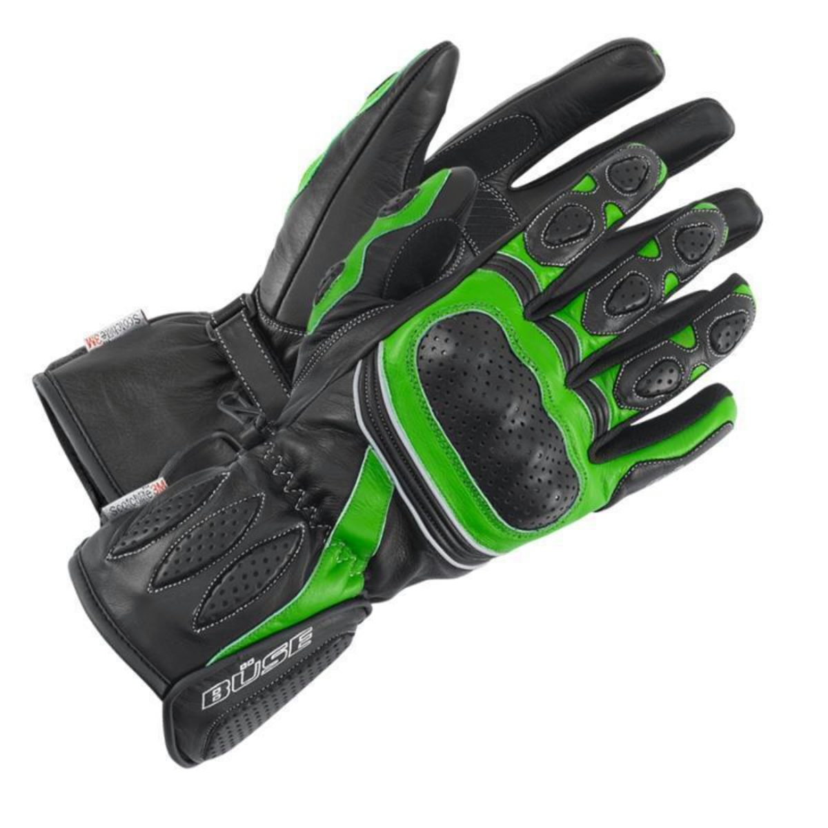 Büse Motorradhandschuhe Büse Pit Lane Handschuh schwarz / grün Herren winddicht