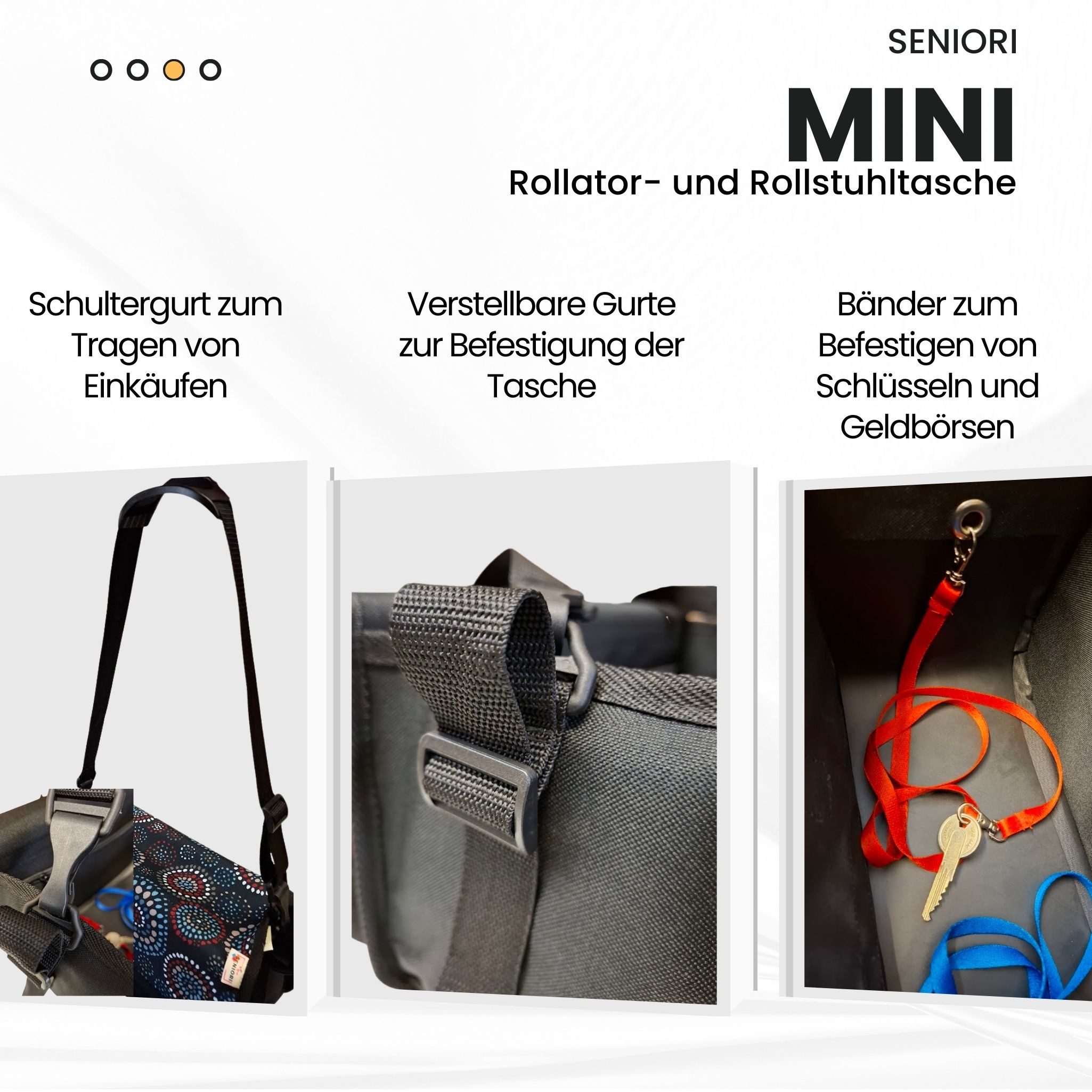 Seniori Aufbewahrungstasche SENIORI Rollator / Rollstuhl Tasche Rollatortasche Rollstuhltasche, 2M. Schwarz - Mini – Bild 4 von 5