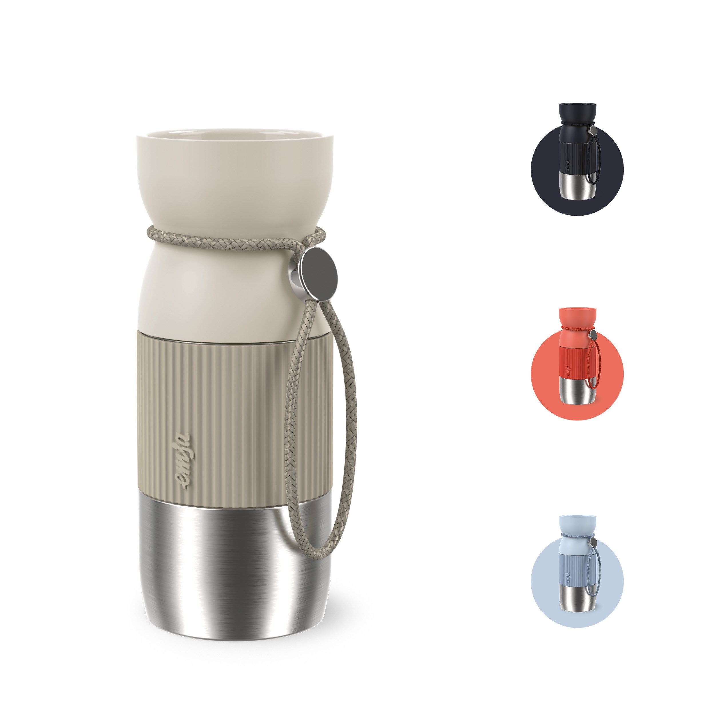 Emsa Thermobecher beYou Cup, 1-tlg., Edelstahl, Polypropylen, Silikon, 0,36 Liter, aromatischer Trinkgenuss, 100% dicht, mit Trageband
