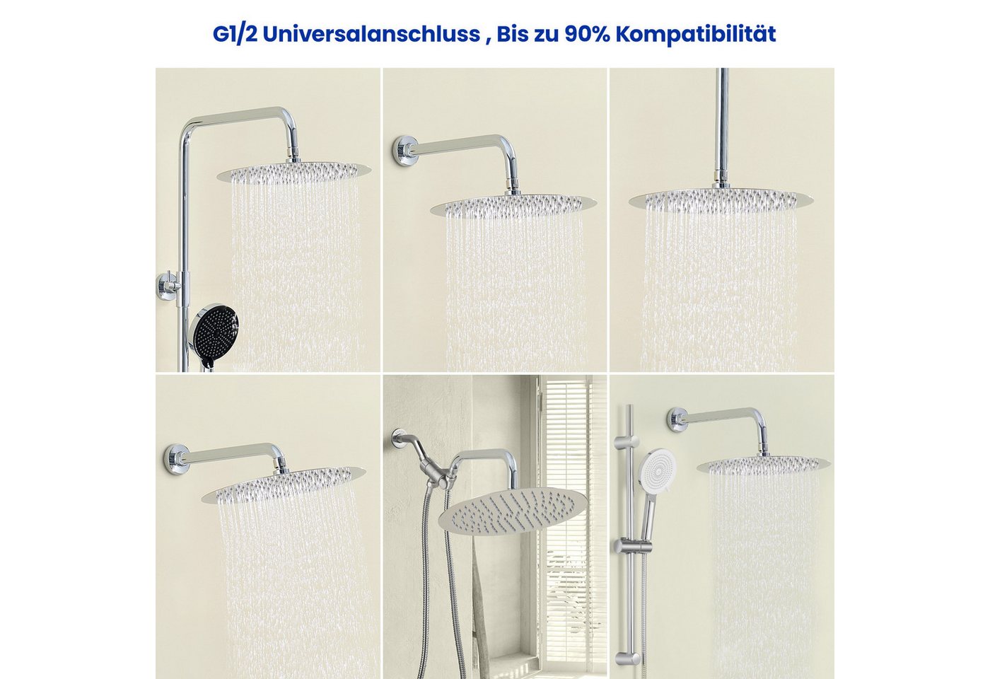 Thumbnail - DERW MAX Regenduschkopf 25x25cm Chrom Regenduschen Edelstahl Kopfdusche, (0,8 cm dick, 1-tlg., 360°-Drehung), Überkopf-D...