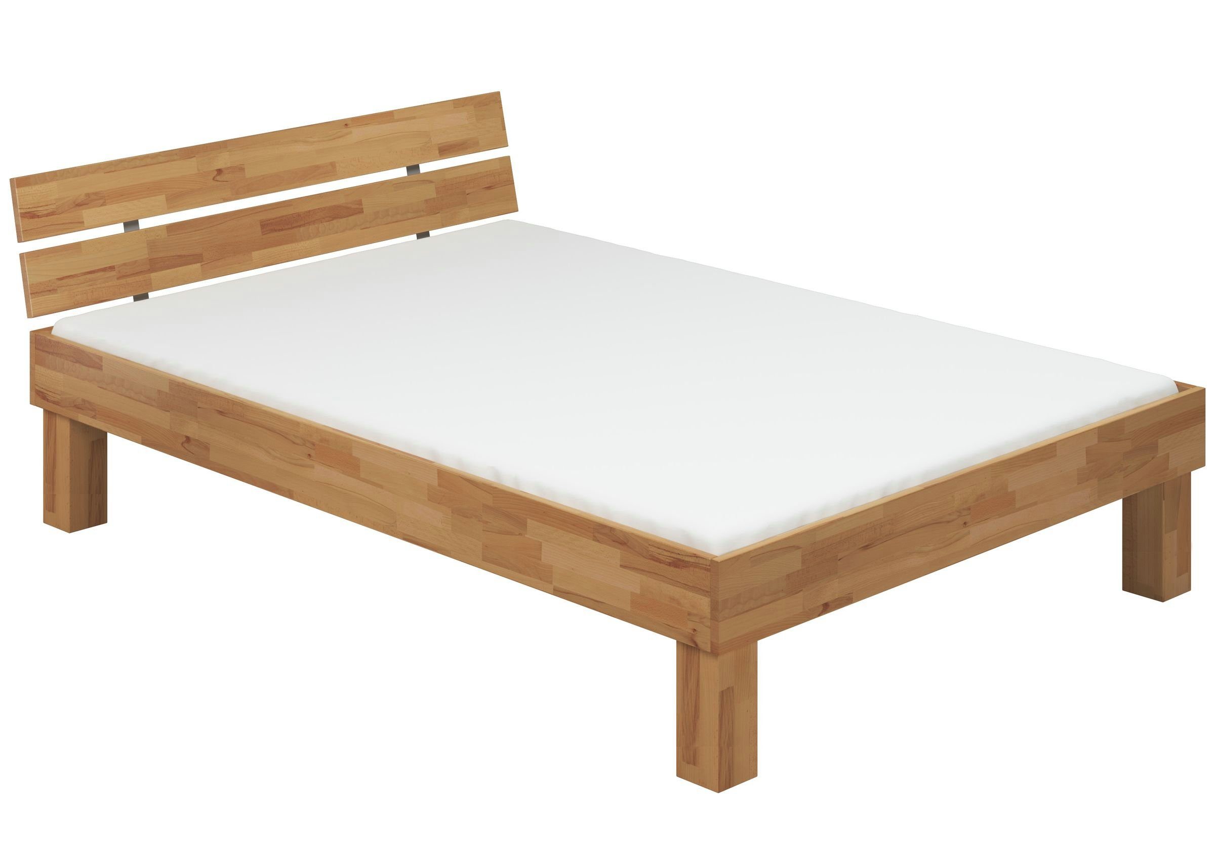 ERST-HOLZ Bett Seniorenbett Buche massiv überlang natur 140x220 mit Rollrost Matratze, Buchefarblos lackiert