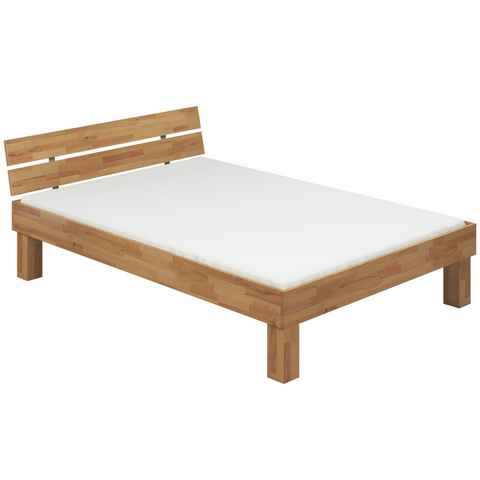 ERST-HOLZ Bett Seniorenbett Buche massiv überlang natur 140x220 mit Rollrost Matratze, Buchefarblos lackiert