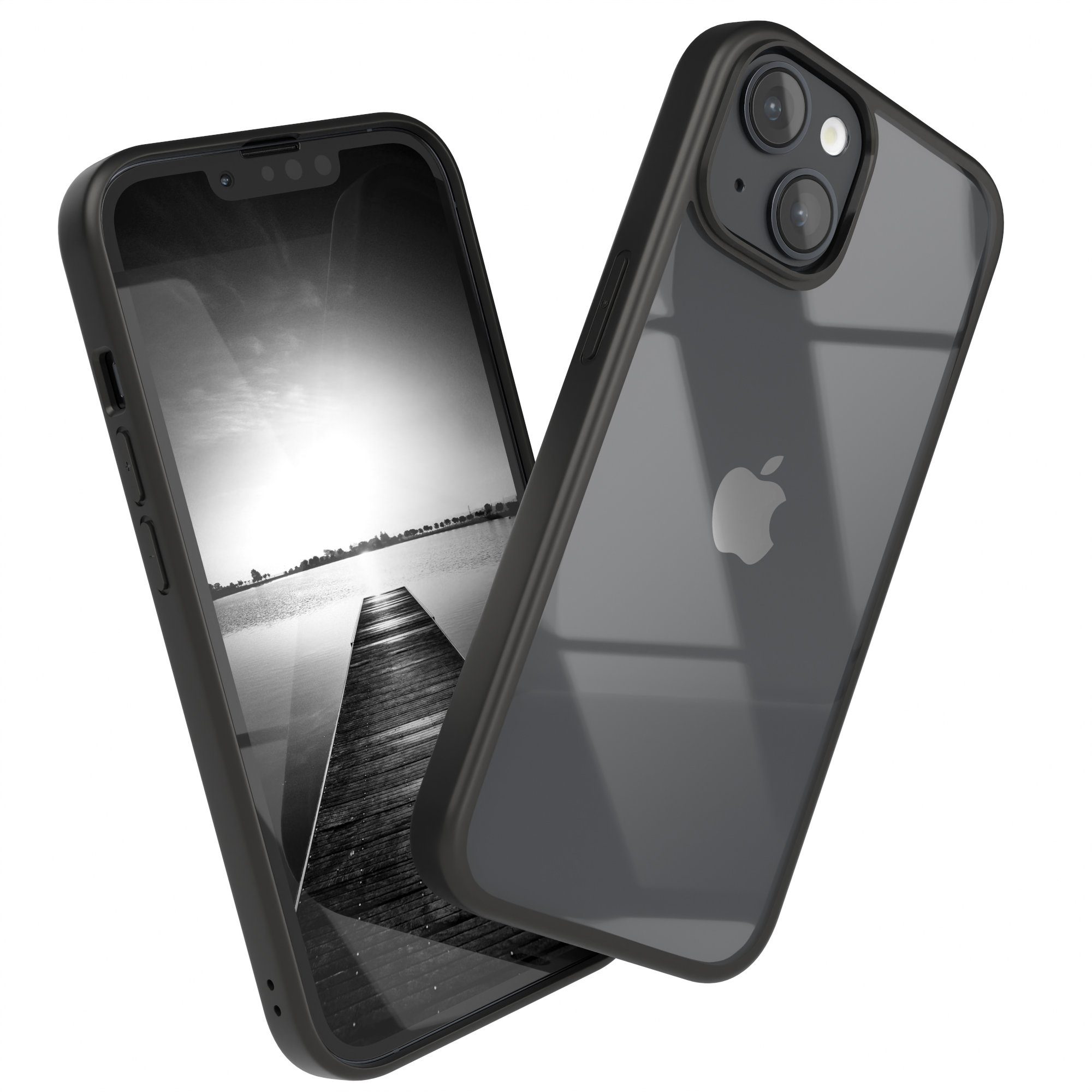 EAZY CASE Handyhülle Bumper Case für Apple iPhone 14 / iPhone 13 6,1 Zoll, Hülle Durchsichtig kratzfest Back Cover mit Displayschutz Schwarz