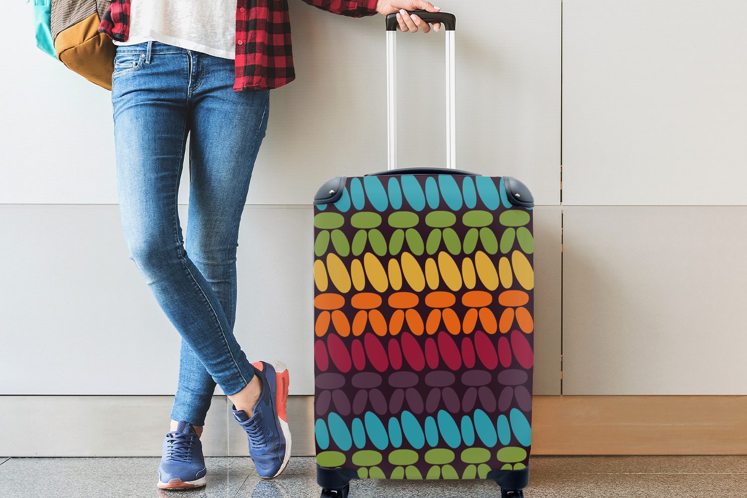 rollen, Rollen, Retro Handgepäck - Reisetasche Handgepäckkoffer - Reisekoffer MuchoWow Häkelmuster für mit Trolley, Ferien, 4 Regenbogen,