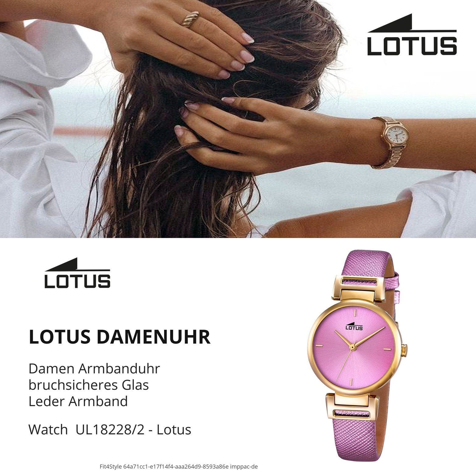 Damen Uhren Lotus Quarzuhr D2UL18228/2 Lotus Leder Analog Damen Uhr L18228/2, Damenuhr mit Lederarmband, rundes Gehäuse, mittel 