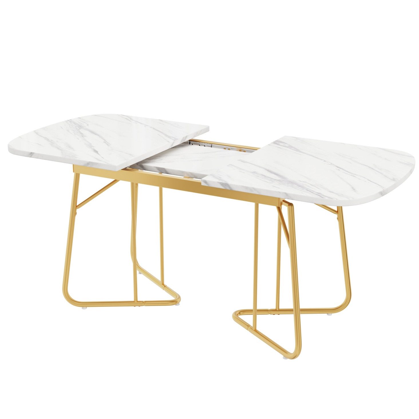 IDEASY Esstisch Erweiterbarer Esstisch Luxus-Design - 140-180x80cm für 4-6 Personen (1 Tisch), Hochwertiges MDF-Material, 60kg Tragkraft, goldfarbene Metallbeine