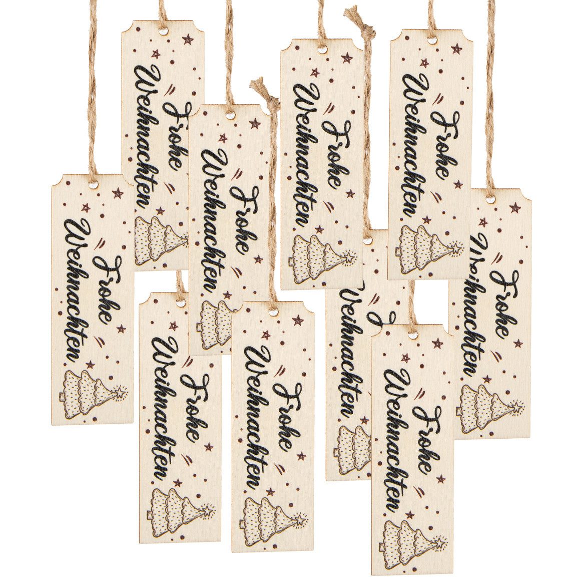 Baumbehang 10 Frohe Weihnachten Text Anhänger - aus Holz