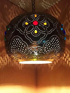 Marrakesch Orient & Mediterran Interior Deckenleuchte Orientalische Messing Lampe Pendelleuchte Ishraq 22cm, ohne Leuchtmittel, Handarbeit