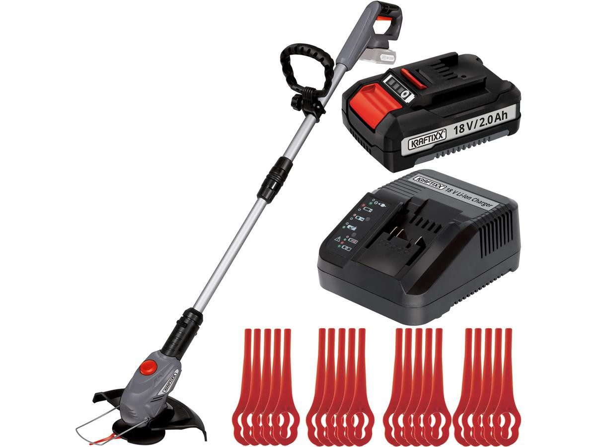 KRAFTIXX® Rasentrimmer-Deflektor KX-ART 1826 Li, Set 23-St. Inkl. 2,0 Ah Akku und Ladegerät), kompatibel mit Einhell Power X-Change Akkusystem