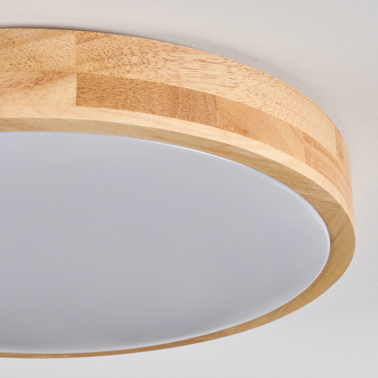 hofstein Deckenleuchte dimbare Deckenlampe aus Metall/Holz/Kunststoff in Weiß/Natur, ohne Leuchtmittel, dimmbare Boho-Leuchte (38 cm), 2500 Lumen, 3000-6000K, F – Bild 3 von 5