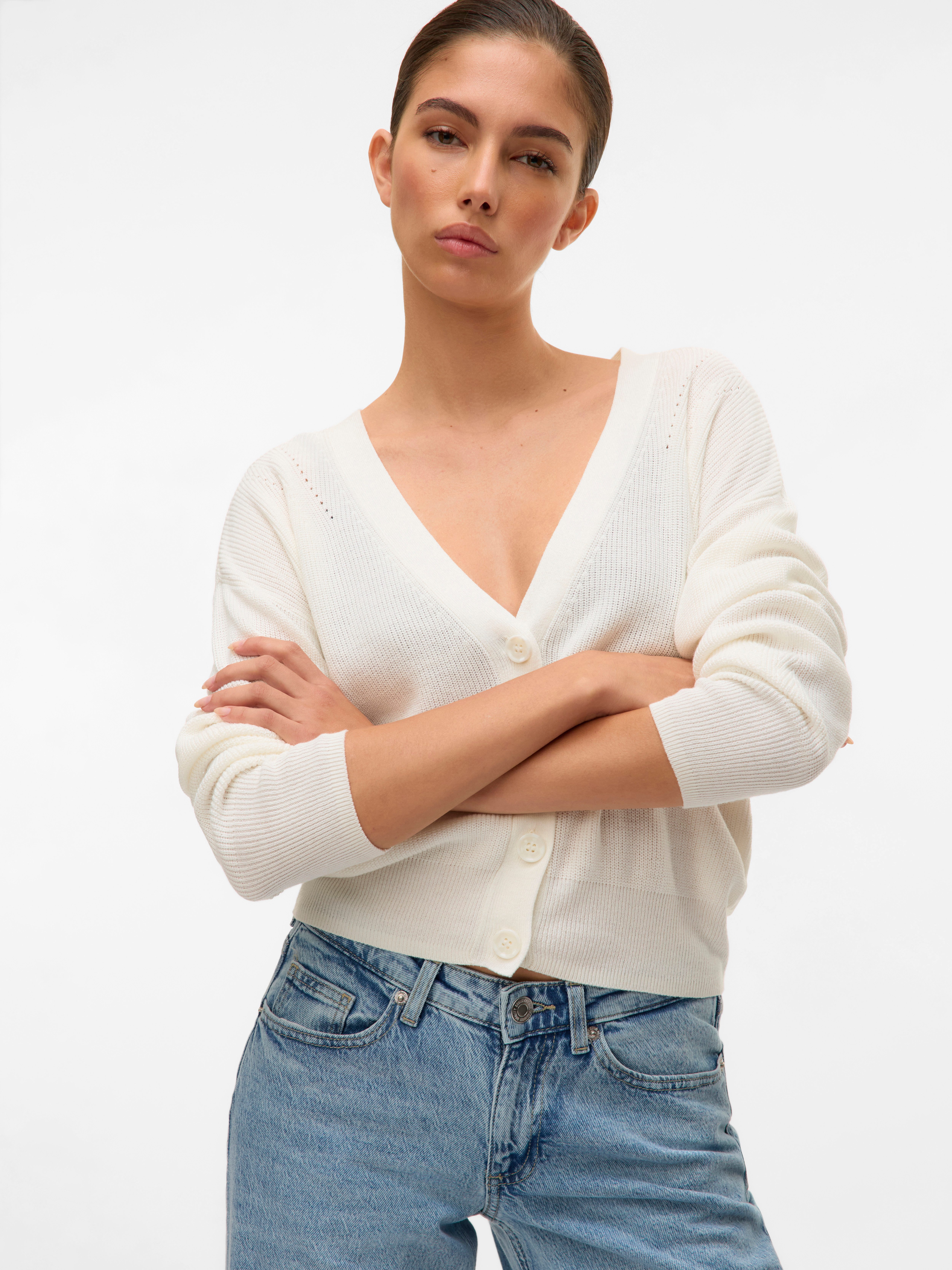 Vero Moda Strickjacke VMNEWLEXSUN LS SHORT V-NECK CAR GA NOOS mit Knopfleiste
