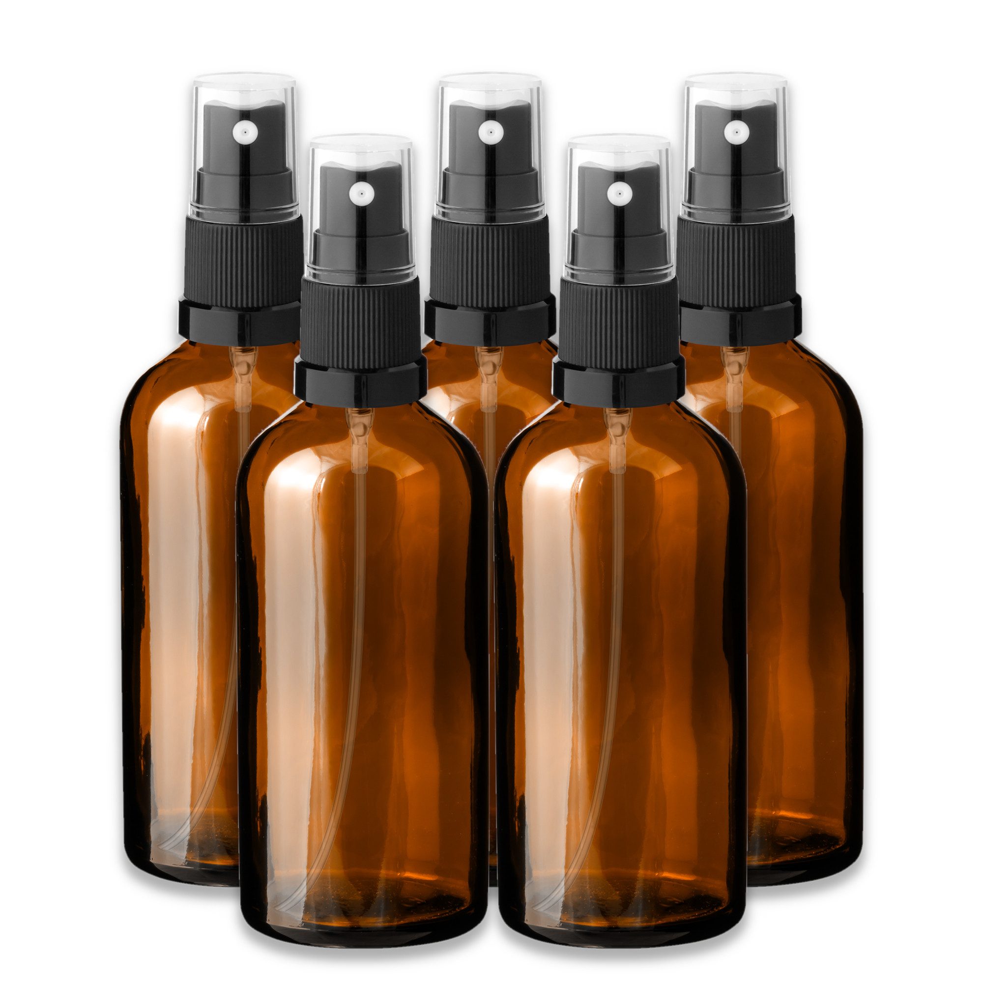 CK Verpackung GmbH Zerstäuberflasche 5x Glasflasche braun 100 ml mit schwarzem Zerstäuber Sprükopf leer Set