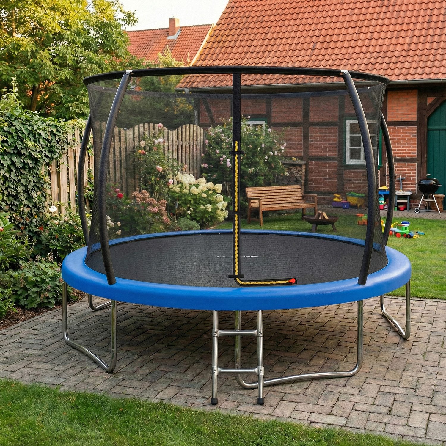 HOMALL Gartentrampolin Kindertrampolin Outdoor-Trampolin Durchmesser: 183/220/290/360 cm, Ø 360 cm, (Durchmesser 183 cm (mit Sicherheitsnetz und Schutzhaube, Tragkraft 50 kg/150 kg, 360°-Sicherheitsnetz, erhältlich in Schwarz/Blau/mehrfarbig) -ostern geschenke)