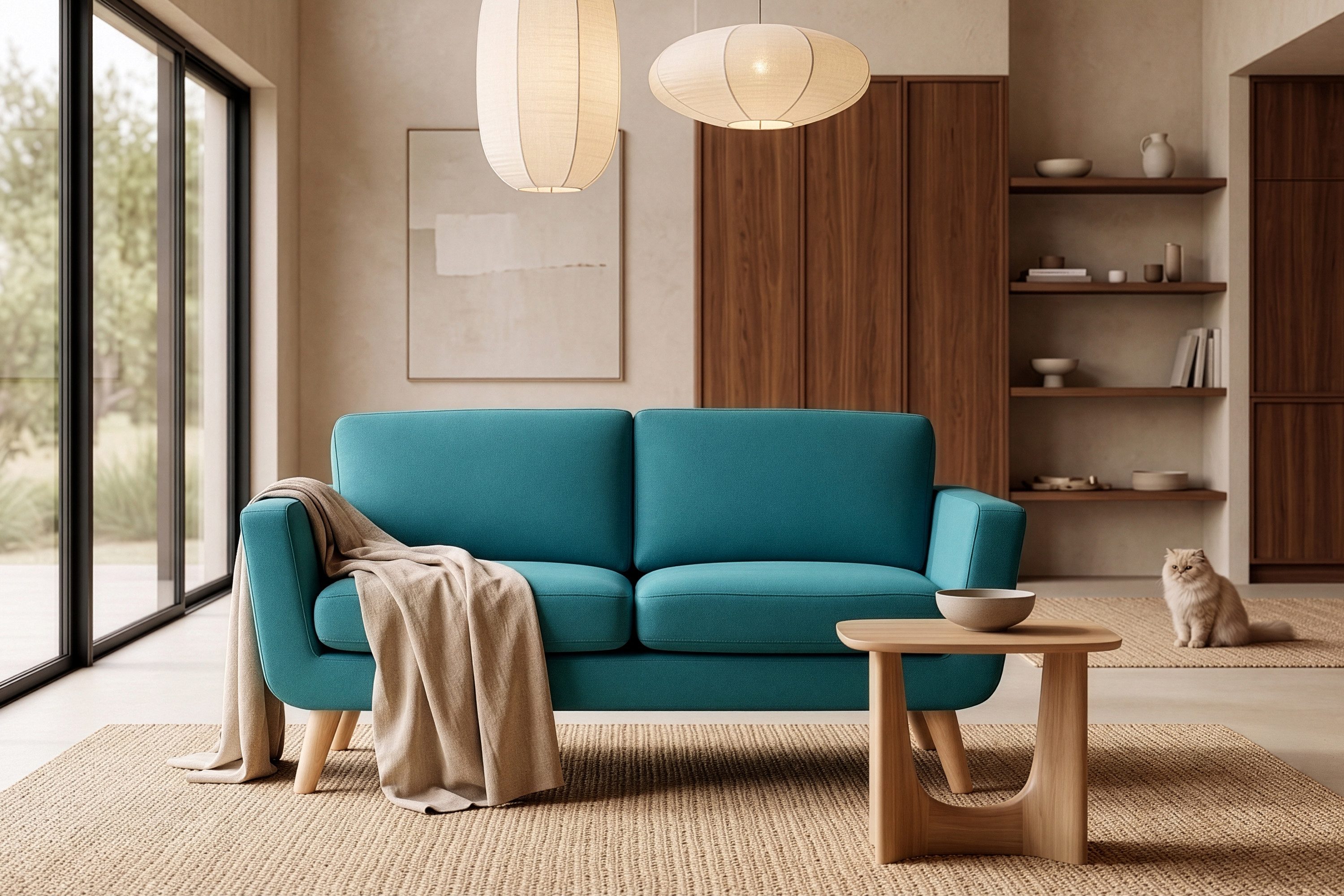KONSIMO® 2-Sitzer TAGIO Sofa, hergestellt in der EU, 5 Jahre Garantie, Scandi-Stil, mit Armlehnen, Gestell aus Massivholz
