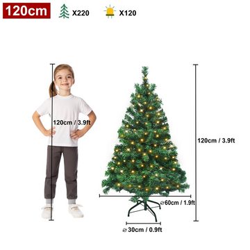 AUFUN Künstlicher Weihnachtsbaum mit Beleuchtung Grün PVC, 120-210cm