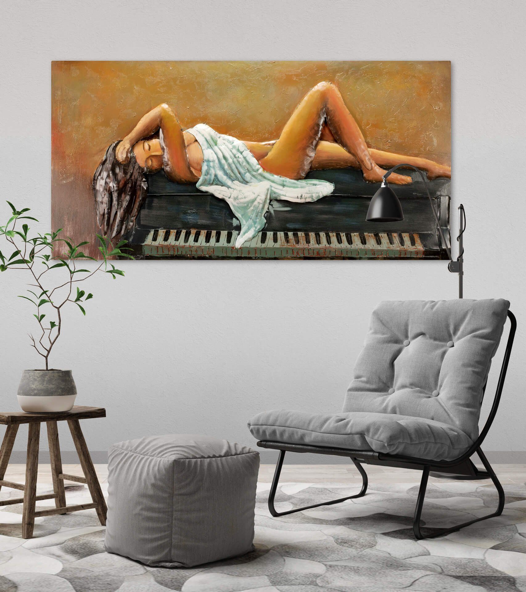 Metallbild 120x60 Wandrelief cm, KUNSTLOFT Klavierstunde handgefertiges 3D