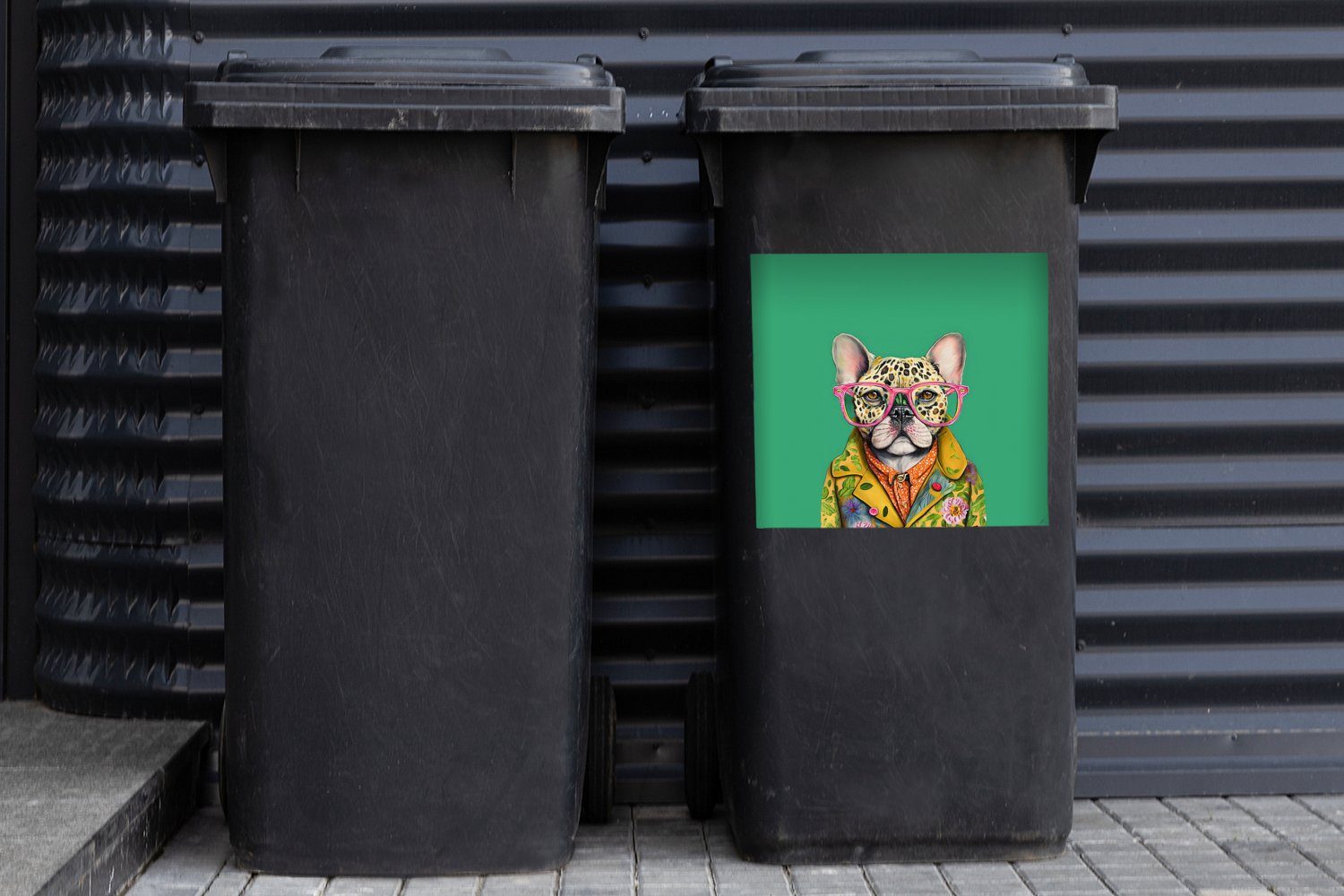 Tiere Container, - Brille Mülleimer-aufkleber, St), Design - - Wandsticker Abfalbehälter - MuchoWow (1 Sticker, Mülltonne, Bulldogge Hund