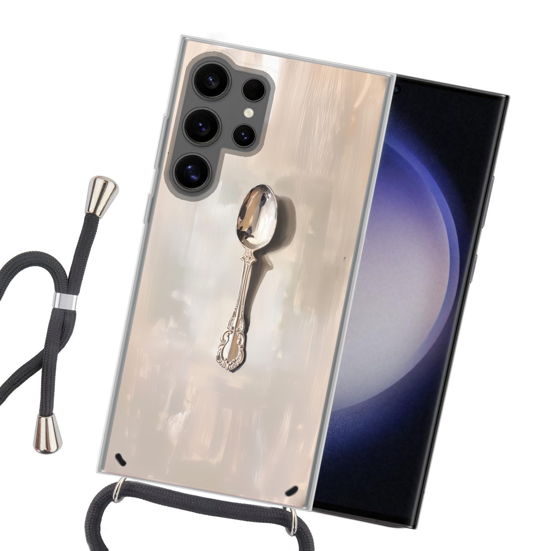MuchoWow Handyhülle für Samsung Galaxy S24 Ultra Löffel - Farbe - Silber, Tragbare Handyhüllen mit Kette zum umhängen, Handykette Handyband