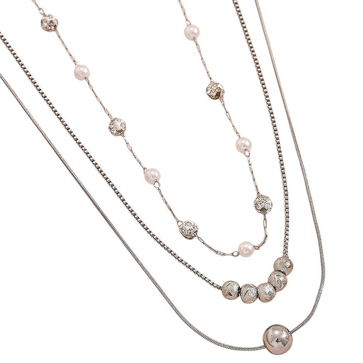 KARMA Ketten-Set Halskette mehrlagig Damen Silber Edelstahl Kristalle (Edel günstig online kaufen