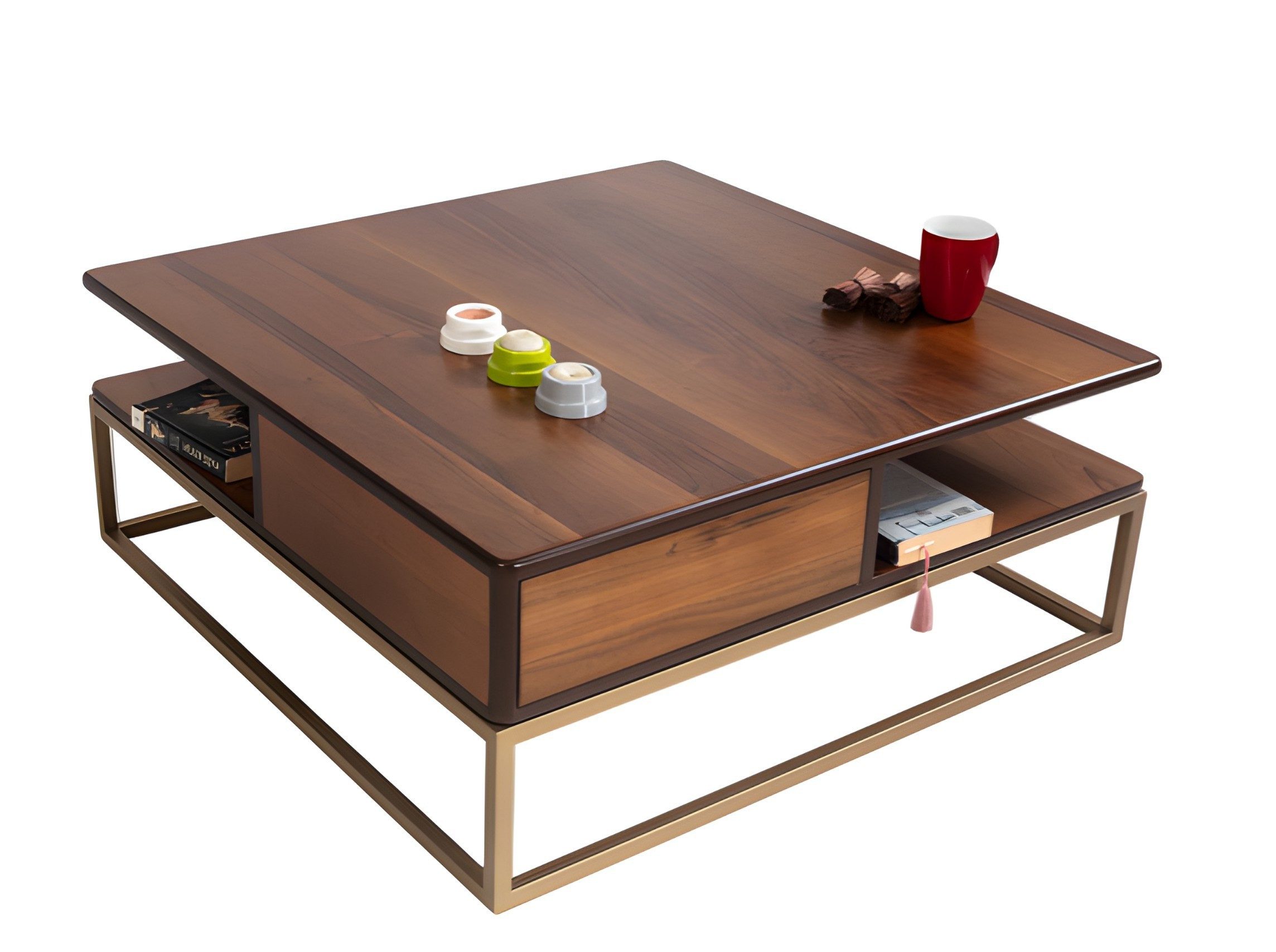 Xlmoebel Couchtisch Quadratischer Tisch mit Bücherregal und elegantem Sockel (Packung, Couchtisch mit Bücherregal), Made in Europa