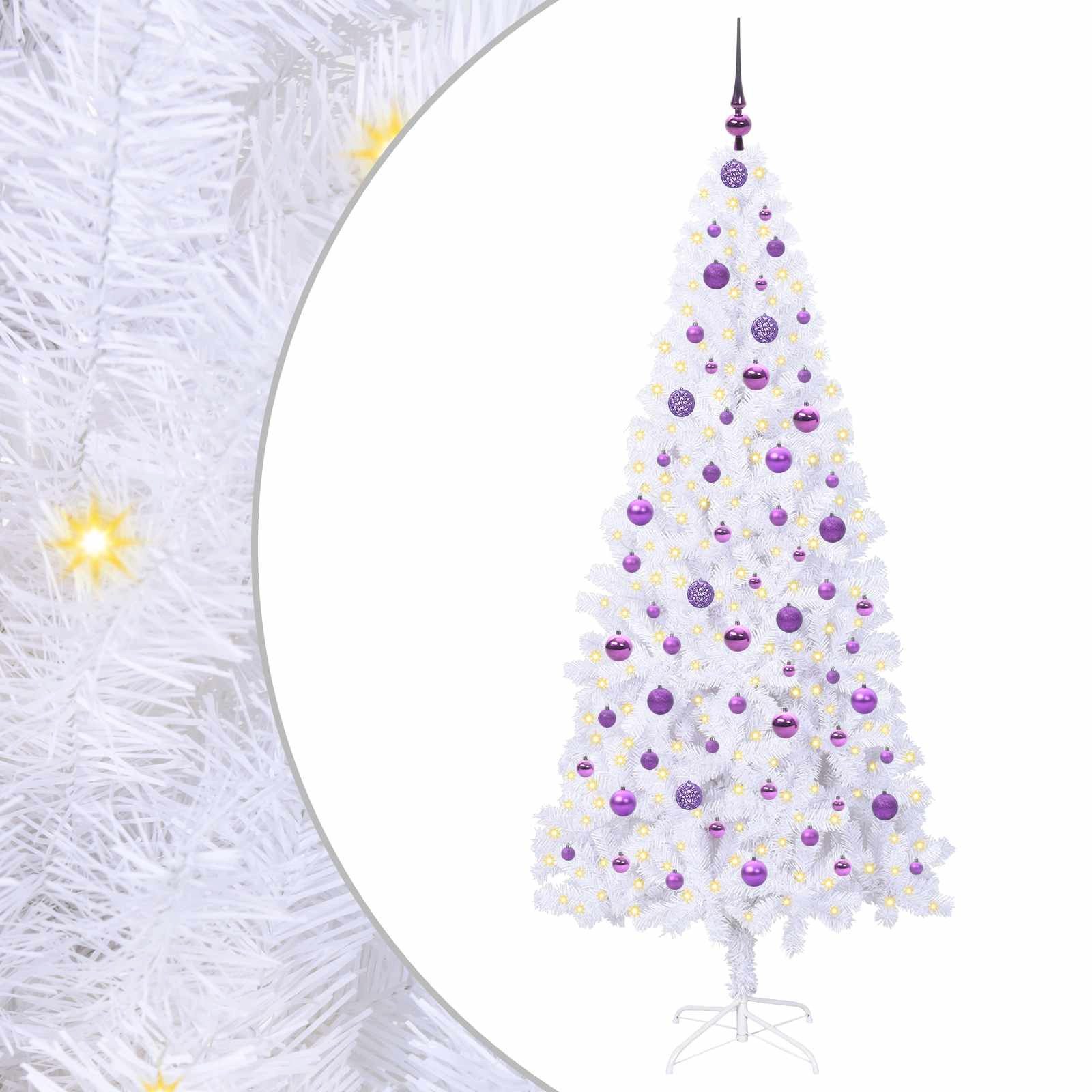 furnicato Künstlicher Weihnachtsbaum 210 cm Weiß mit LED-Lichterkette, Tannenbaum mit 8 Blinkmodi, USB-Stromversorgung und stabilem Ständer