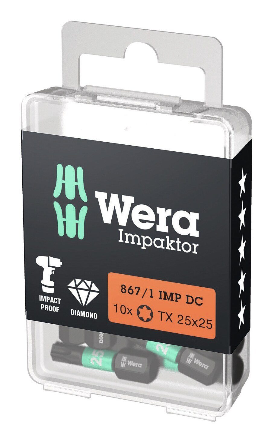 Wera Bit-Set, Bit-Sortiment Impaktor 1/4" DIN 3126 C6,3 T25 x 25 mm 10er Pack