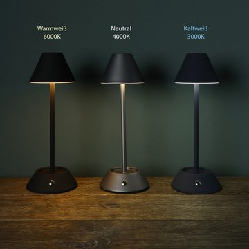 Nordstern LED Tischleuchte Akku Tischlampe, Kabellos und dimmbar mit 3 Farbtemperaturen, Warmweiß, Neutralweiß und Kaltweiß, 28 cm