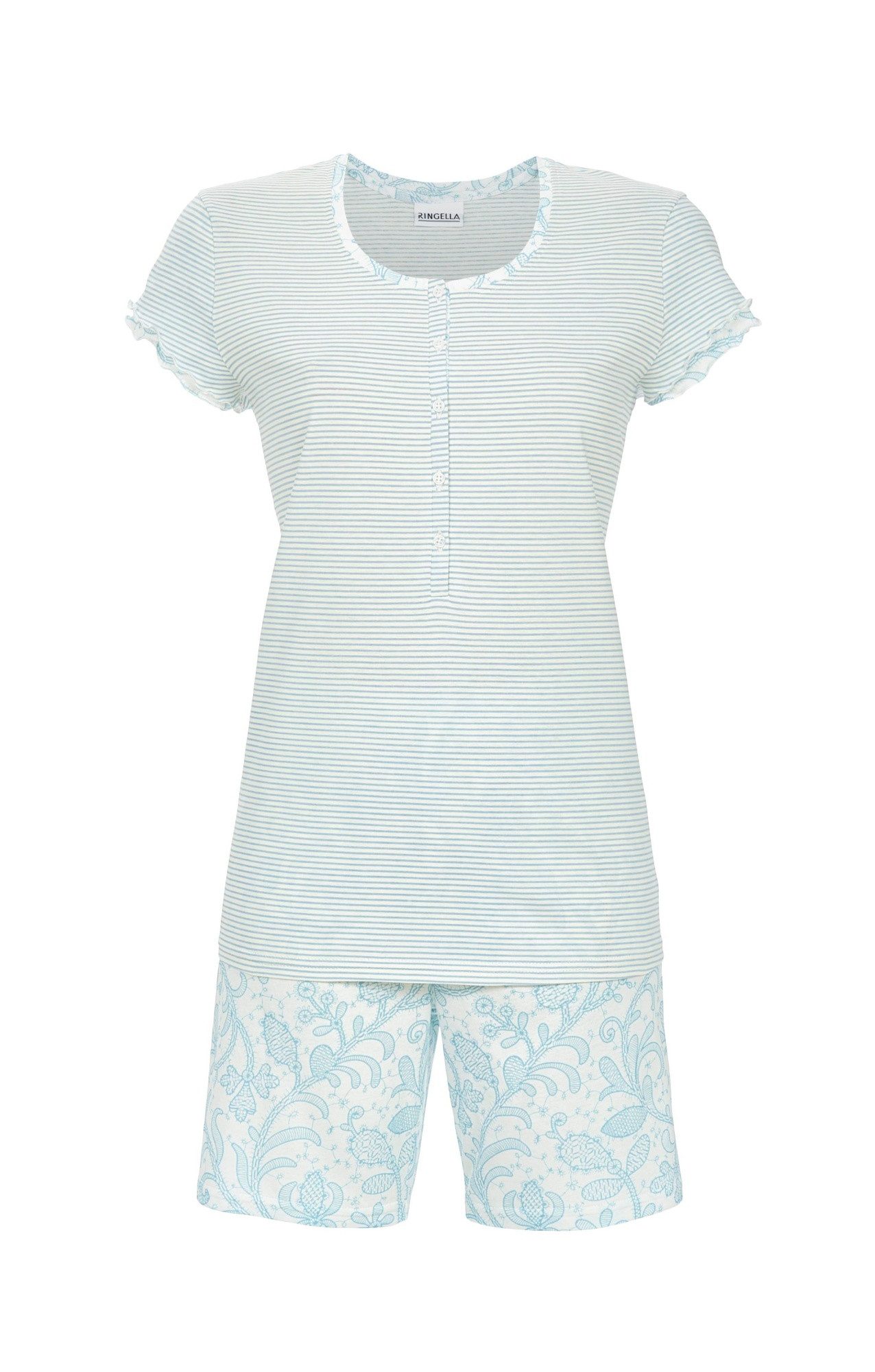 Ringella Shorty mit geringeltem Oberteil und langer Knopfleiste (2 tlg) 50% Baumwolle 50% Modal