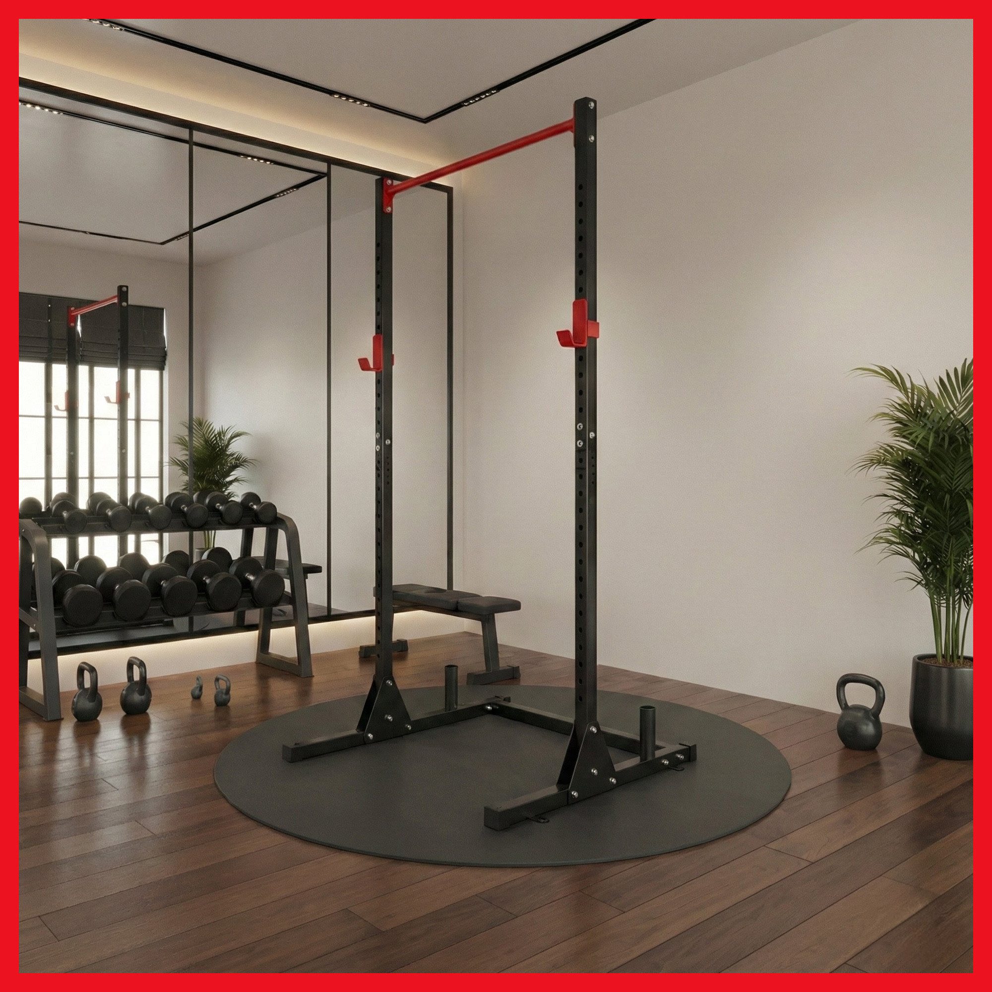 PeakPower Kraftstation Squat Rack mit Klimmzugstange, Kraftturm, Fitnessturm für Zuhause