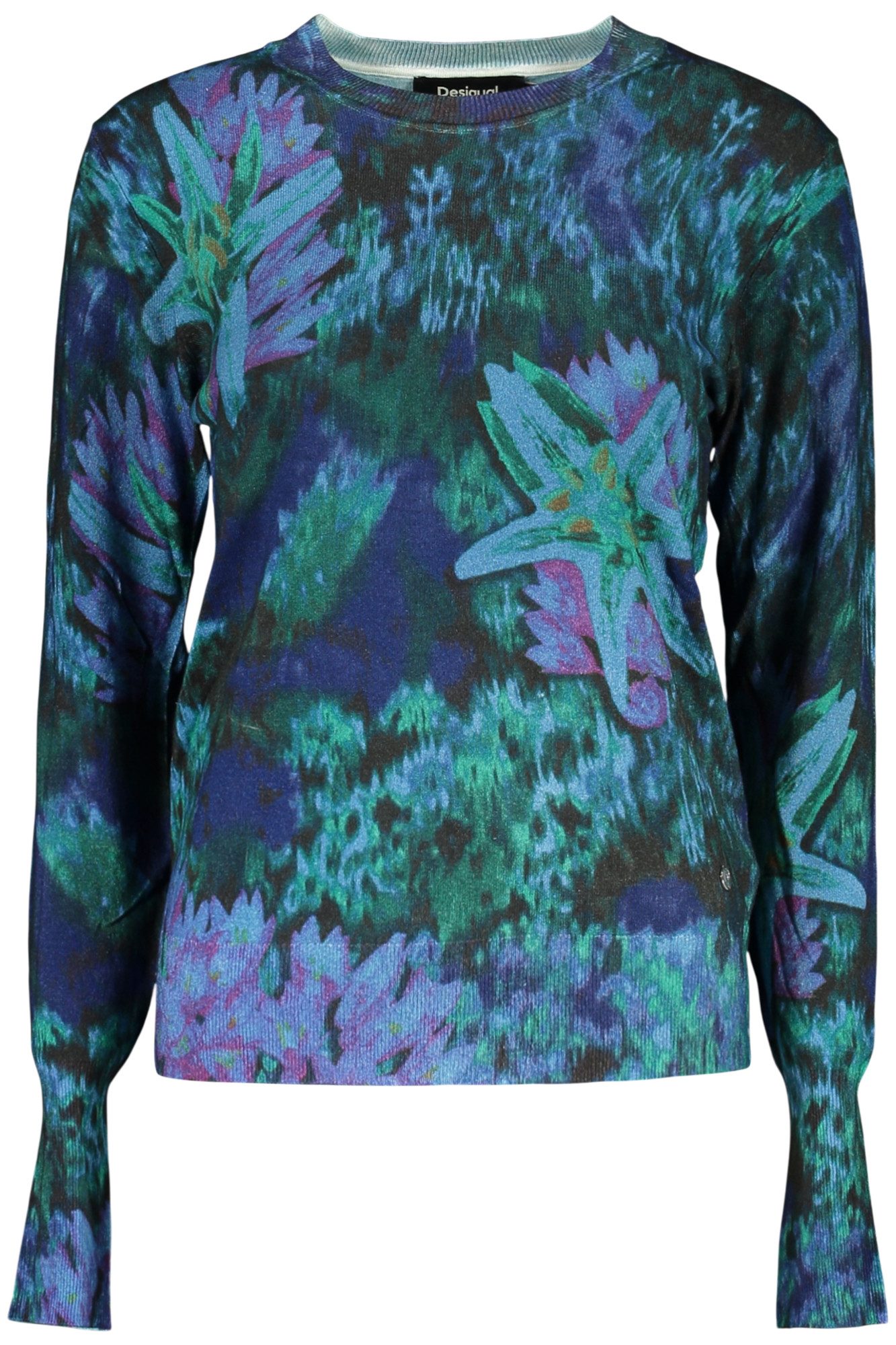 Desigual Strickpullover Damenpullover Blau - Langarmshirt mit Muster und Rundhalsausschnitt
