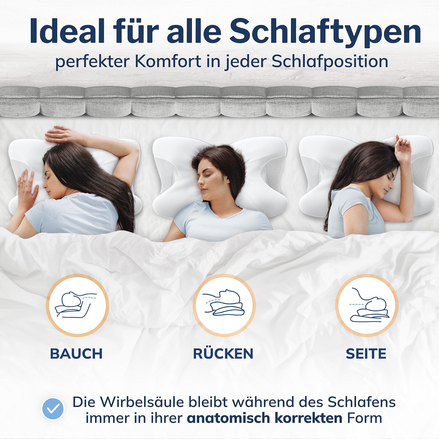 CALMONT Nackenstützkissen Memory Foam Kissen, Orthopädisches Kissen, Ergonomisches Kissen, Füllung: Memory Schaum, Inklusive zwei Bezügen