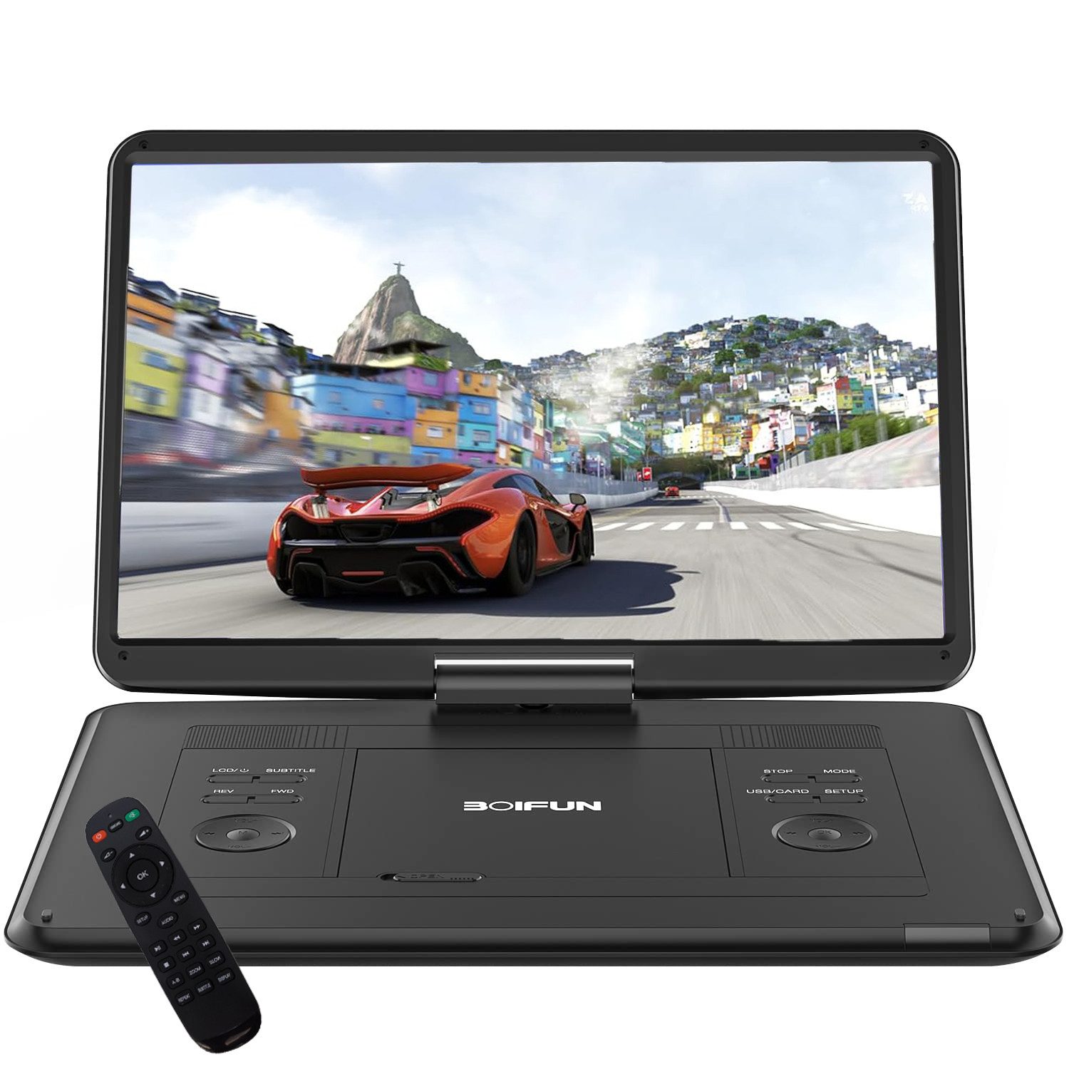 Boifun 17.5" Tragbarer DVD Player mit 15.6" Schwenkbildschirm Portabler DVD-Player (6 Stunden Wiederaufladbare Batterie, Unterstützung für USB/TF-Karte/AV-Übertragung, Sync TV/Projektor Bildschirm, 6 Stunden Wiederaufladbare Batterie, 32 GB Festplatte, für USB/SD-Karte/AV-Übertragung, Sync TV/Projektor Bildschirm)