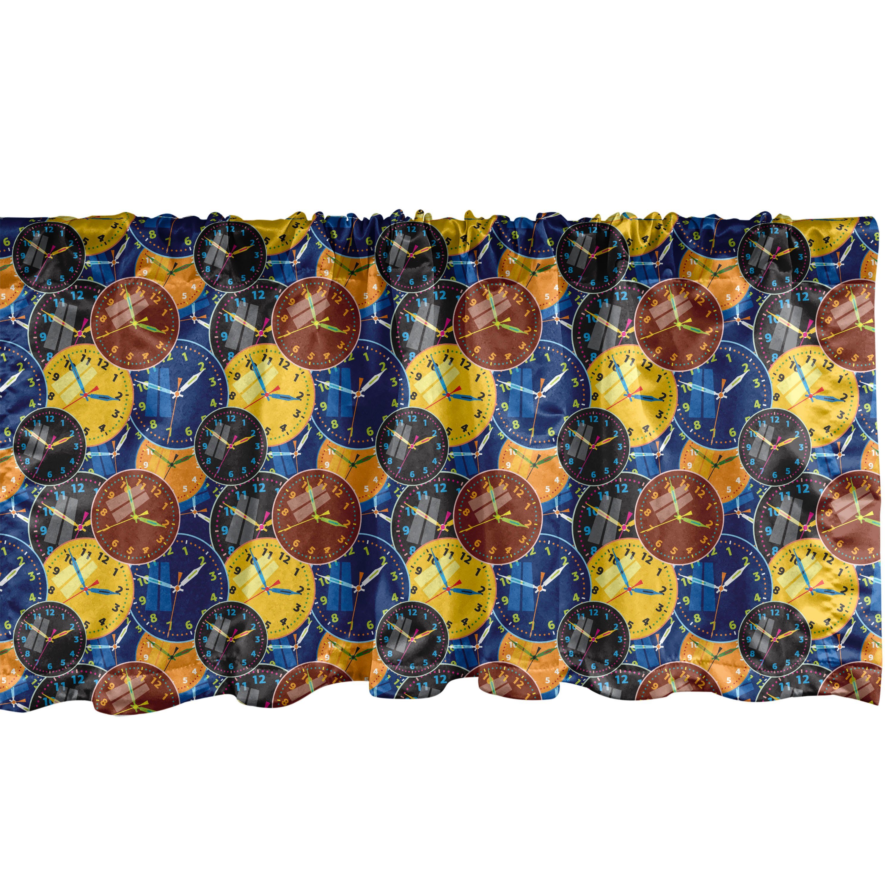 Scheibengardine Vorhang Volant für Küche Schlafzimmer Dekor mit Stangentasche, Abakuhaus, Microfaser, Jahrgang Zifferblättern Muster