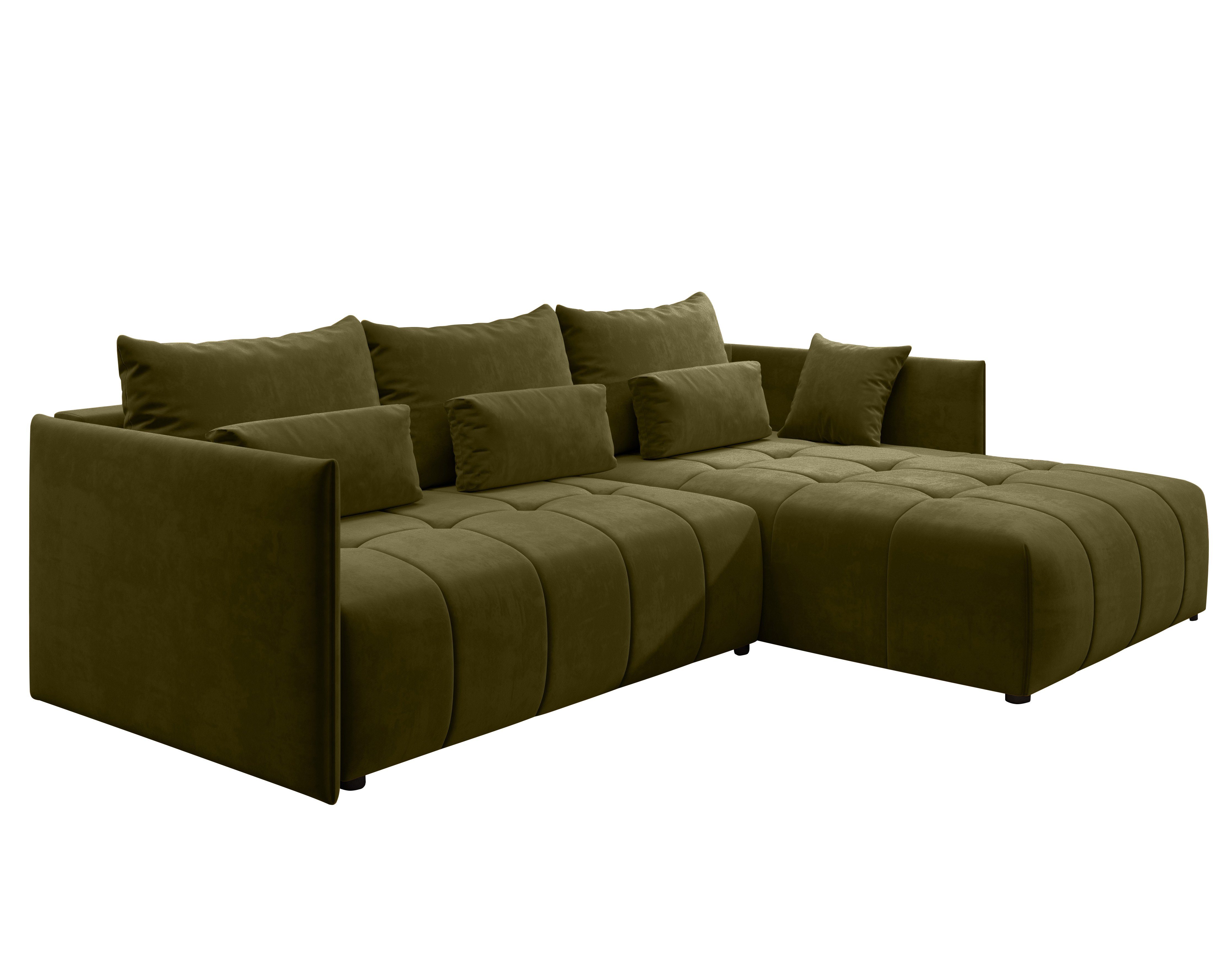 Furnix Ecksofa YALTA MH38 in Europe mit ausziehbar Couch Kissen, Schlafsofa Moos Grün Bettkasten Made und
