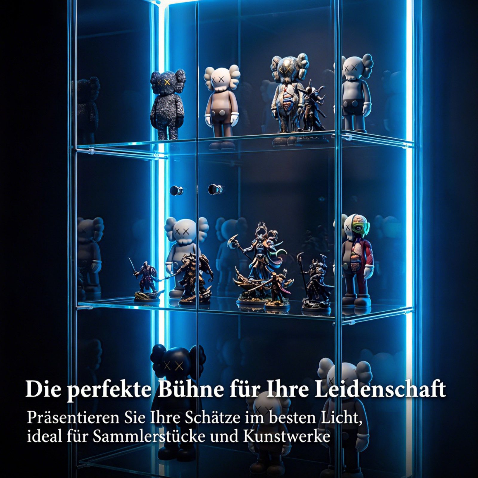 Simurq Glasvitrine Standvitrinen mit LED Beleuchtung Vitrinenschrank mit Glastür Sammlervitrine aus gehärtetes Glas,Modernes rahmenloses Design – Bild 4 von 5
