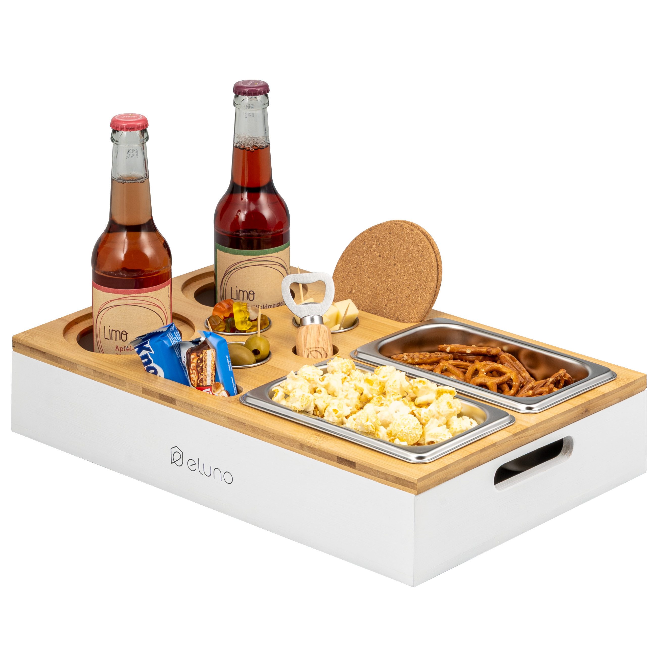 eluno Snackschale Couchbar mit abnehmbarem Deckel aus Bambus