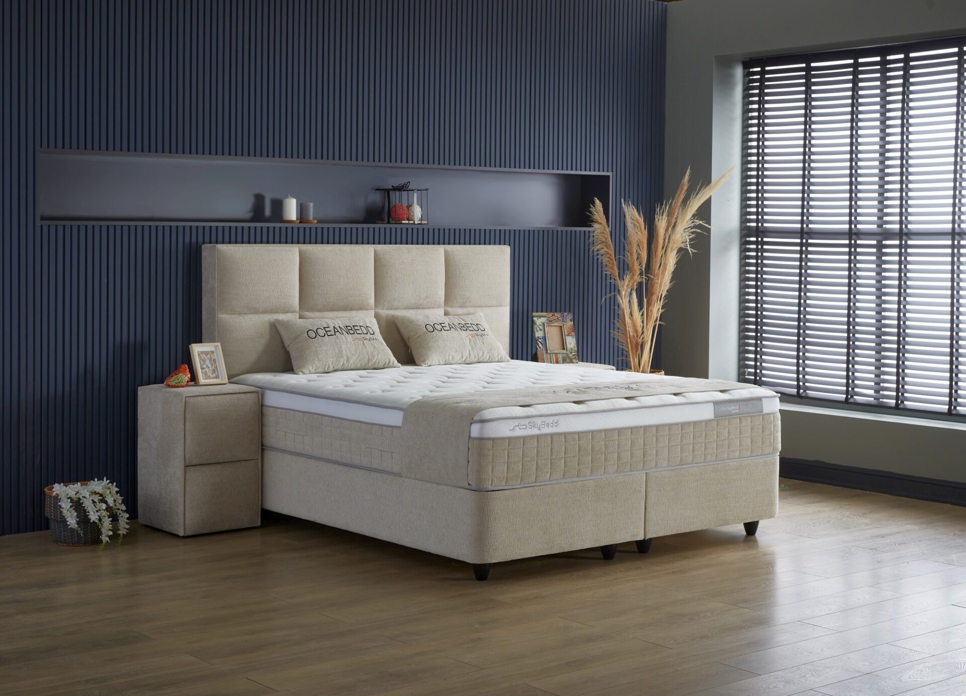 gowoll Boxspringbett Polsterbett Doppelbett Stauraumbett mit Kopfteil Boxspringbett Ocean (Stauraumbett Boxbett Boxspringbett Set), Polsterbett Kontinentalbett, dekorativem Kopfteil