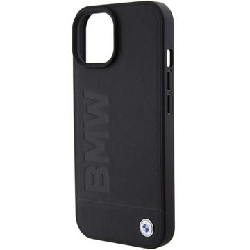 BMW Smartphone-Hülle BMW Apple iPhone 15 Plus Schutzhülle MagSafe Leather Hot Stamp Schwarz