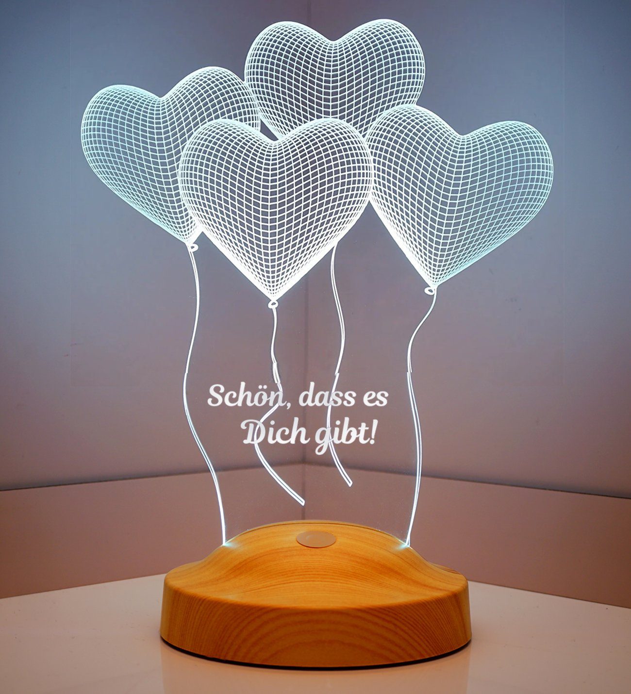 Geschenkelampe LED Nachttischlampe Vier Herzen 3D günstig online kaufen