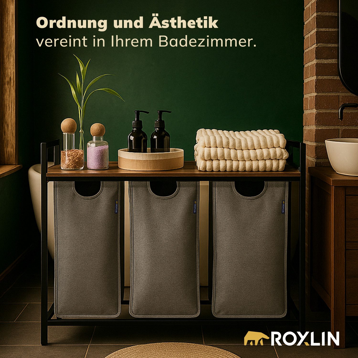 Roxlin Wäschekorb Wäschekorb 3 Fächer – Wäschesammler mit Deckel & Ablage günstig online kaufen