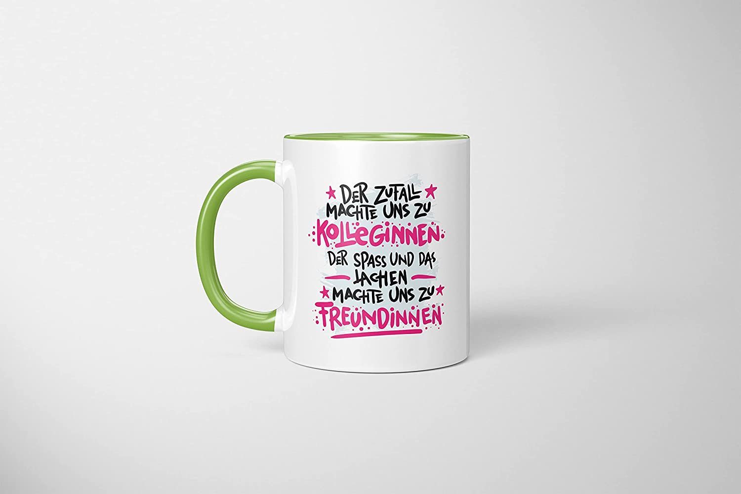 TassenTicker Tasse 330ml Der zu Kolleginnen Grün machte Freundinnen, - TASSENTICKER uns Zufall 