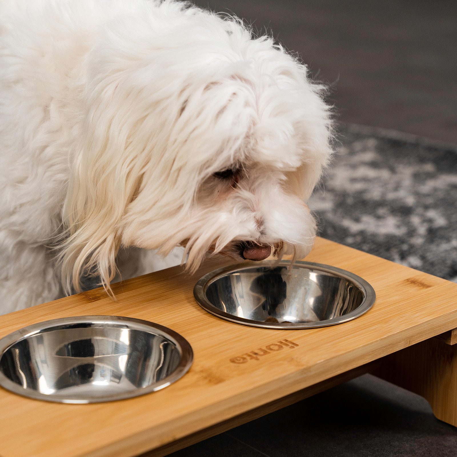 lionto Futterstation erhöht aus Bambus & Edelstahl, Edelstahl, stilvolle Bambus-Futterbar mit rutschfesten Füßen & 2 Edelstahlnäpfen