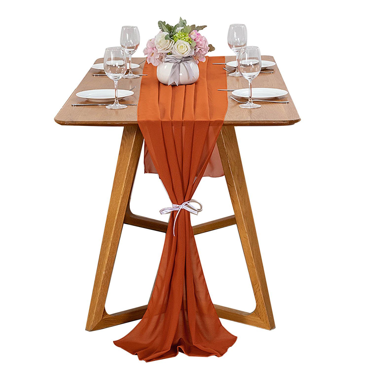 MAGICSHE Tischläufer Romantischer Chiffon Tischdeko, Modern Abwaschbar 3m Karamellfarbe