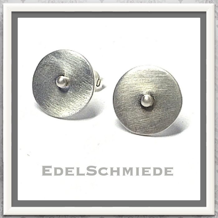 Edelschmiede925 Paar Ohrstecker Edelschmiede925 runde Ohrstecker in 925 Silber matt mit Punkt (Set)