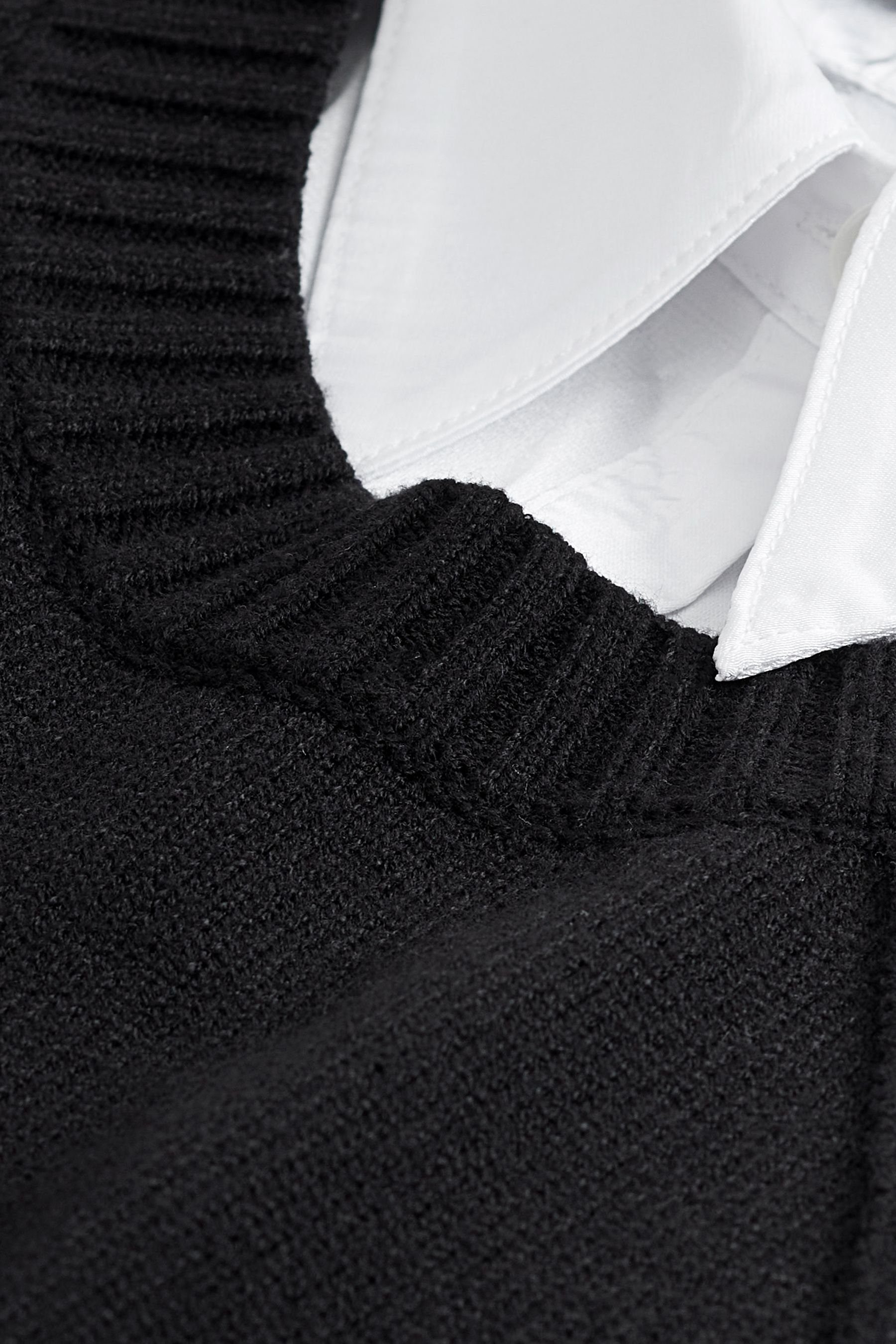 Next 2-in-1-Pullover Pullover mit Blusendetail und Black (1-tlg) Schmuckstein