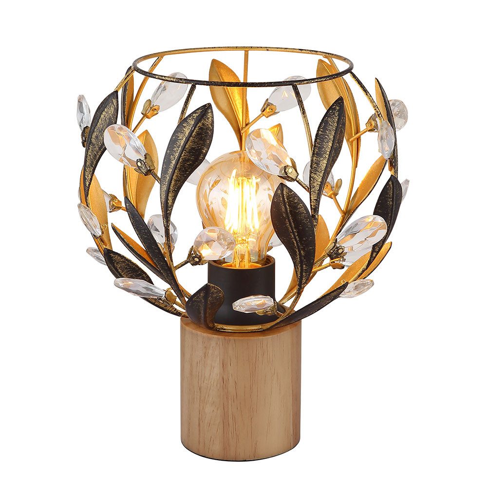 GLOBO LIGHTING Tischleuchte, Leuchtmittel inklusive, Warmweiß, Tischleuchte Beistelllampe Nachttischlampe Holz Gold LED